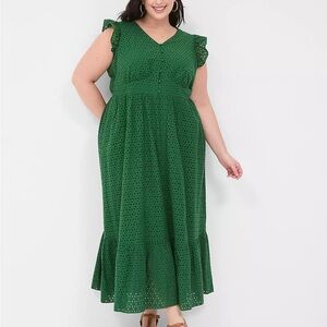 Lane Bryant V-Neck Button-Front Green Eyelet Maxi Dress 22W